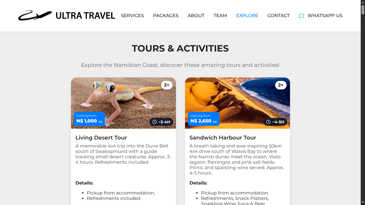 Travel agency page showing a custom selection of coastal promotions to explore