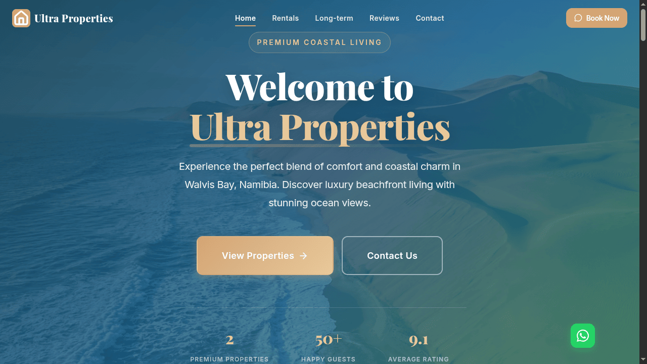 Ultra Properties dashboard showing properties and tenants